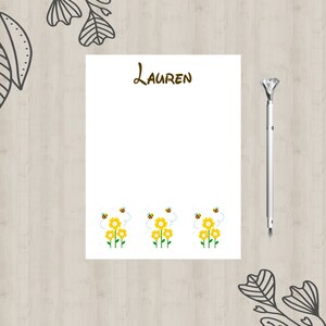 Custom Notepad, Personalized Notepad, Bees and Flowers, 2 Size Options