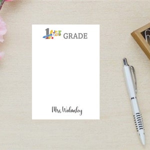 First Grade Notepad, Personalized Teacher Notepad, Teacher Christmas Gift, 1st Grade Teacher Gift, Personalized Teacher Gift