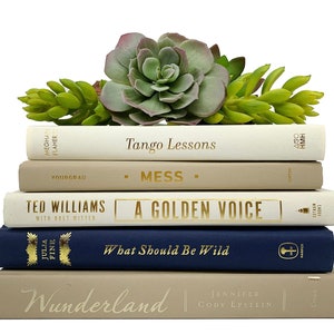 Modern Neutral Book Bundles for Home Decor Beige, Tan and Navy Blue Decadent Decorative Book Collections image 1