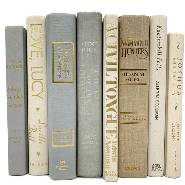 Neutral Books for Home Decor, Fabric Bound Decorative Books for Farmhouse Decor and Bookshelf Staging