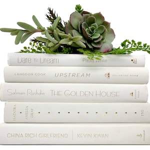 Bundle of White, Ivory Decorative Books with Gold, Copper, Silver Foil Lettering - White Books for Staging - Home Decor Stack of Books
