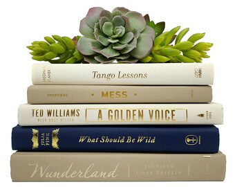 Modern Neutral Book Bundles for Home Decor - Beige, Tan and Navy Blue Decadent Decorative Book Collections