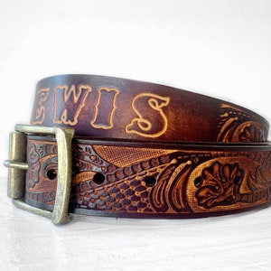 utility buckle /& leather keeper Name Belt Western design NBT928 Includes name in center back
