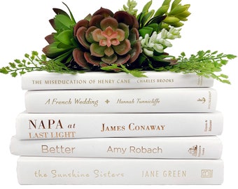 Aesthetic Books - Bundle of White, Ivory Decorative Books with Gold, Copper, Silver Foil Lettering for Staging - Home Decor Stack of Books