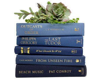 Bundle of Blue Decorative Books by The Foot - Beach Decor Color Bundle - Blue, Coastal, Beach Home Decor Colorful Stack of Books