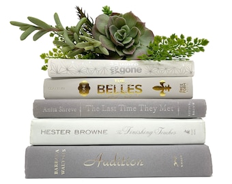 Bundle of White and Light Gray Decorative Books - Staging Books Color Bundle - Cream, Gray and Coordinating Hues - Home Decor Stack of Books