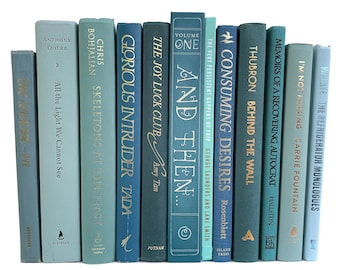 REAL Decorative Books by Color Bundle - Greens, Blues and Coordinating Coastal Beach Hues - Home Decor Colorful Stack of Books Beachy Shades