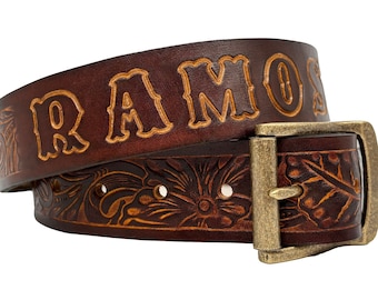 Personalized Leather Belt Father's Day Gift with Tooled Custom Name - Free Personalization - Personalized Gift for Him or Her