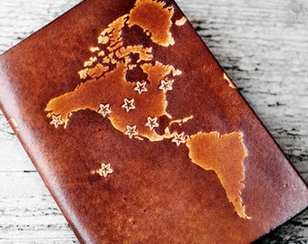 Personalized Passport Cover, Genuine Leather World Map Passport Holder, Personalized Travel Gift Passport Case, Custom Travel Wallet