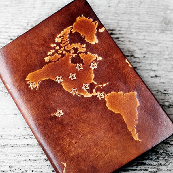 Personalized Passport Cover, Genuine Leather World Map Passport Holder, Personalized Travel Gift Passport Case, Custom Travel Wallet