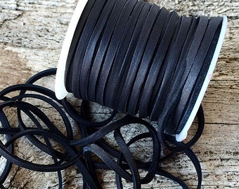 Cordón de piel de ciervo negra - Cordón de 3 mm para lazos y cuentas - se corta a medida