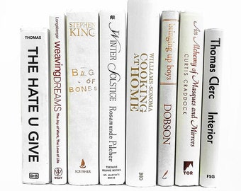 Bundle of Decorative Books Bundle - WHITES and Coordinating Hues - Instant Library - Home Decor Colorful Stack of Book Decor by Color Shades