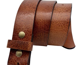 Cinturón de piel de plena flor hecho a mano: sin hebilla, resistente, 3,8 cm de ancho