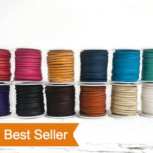 Flat Leather Cord, Leather Lace, 1/8&quot; Deerskin Lace, Leather Supplies for Jewelry, 3 Feet x 3mm for Necklaces Beads Real Leather Supply