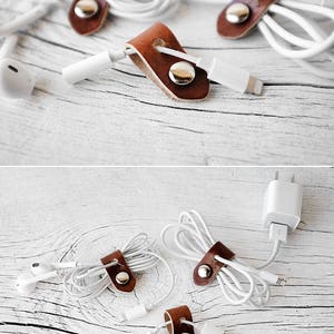 Leather Cord Organizers Tech Accessories, Great Stocking Stuffers Leather iPhone Lightning Charger Cord Keeper Holder Organizer image 10