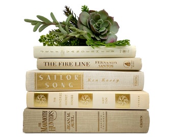 Holiday Decor Vintage Bundle of Books - Beige, Ivory, Off White Decorative Books - Staging Books - Cream Home Decor Stack of Books
