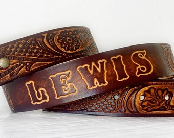 Cinturón de cuero repujado personalizado: nombre personalizado, estilo western