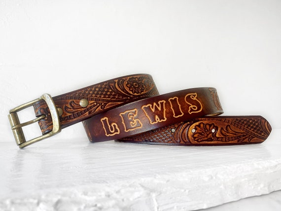 Personalized Leather Belt Gift for Him Tooled Name Belt | Etsy