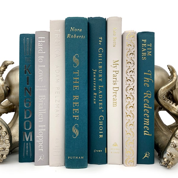 Bundle of Teal and Light Gray Decorative Books - Staging Books Color Bundle - Teal Home Decor Stack of Books