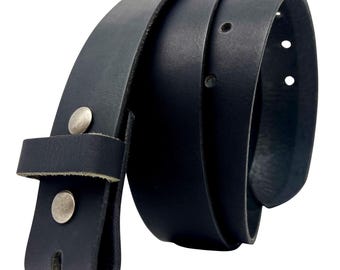 Cinturón de cuero negro de grano completo hecho a mano: sin hebilla, broches resistentes