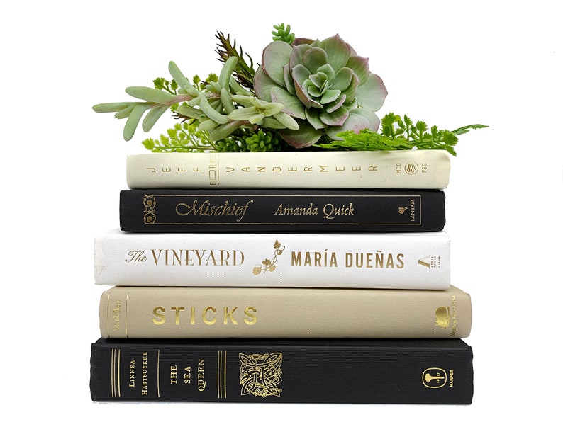 Bundle of Black, Beige, Ivory, Tan, White Decorative Books Real Hardcover Bookshelf Insert Holiday Decor Vintage Stack of Books image 1