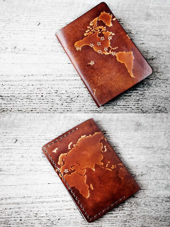 Personalized Passport Cover Genuine Leather World Map Etsy