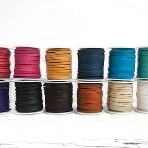 Deerskin Leather Lace Cord 1/8&quot; Flat Soft Leather Cord Supplies for Jewelry By the Yard, 3 Feet x 3mm Necklaces Beads Tassels