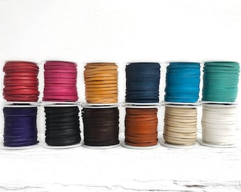 Cordón de piel de ciervo: plano, de 3 mm (1/8"). Artículos de joyería (cortado a medida).