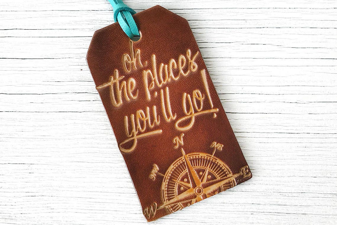 Luggage Tag Graduation Gift Travel Quote Leather Oh The Etsy