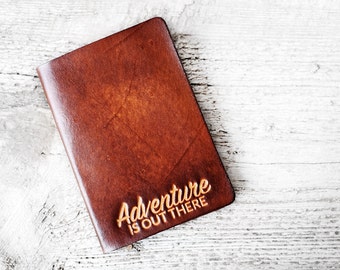 Personalized Leather Passport Cover Adventure Is Out There Travel Gift, Passport Holder Graduation Gift Adventure Quote, Travel Quote