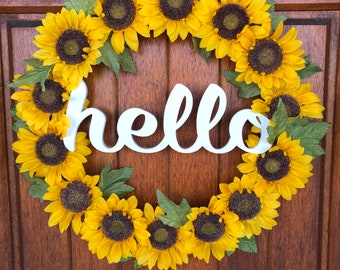 Sunflower “hello” front door Spring wreath