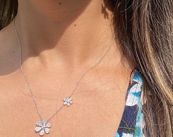 Pave Flower Necklace | Diamond Flower Necklace | Layering Necklace | Anniversary Gift | Bridal Necklace | Dainty Daisy Necklace