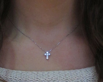 Mini Diamond Cross Necklace // 14k white, yellow, or rose gold // natural diamonds // .36cts of natural diamonds with cable chain