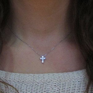Mini Diamond Cross Necklace // 14k white, yellow, or rose gold // natural diamonds // .36cts of natural diamonds with cable chain