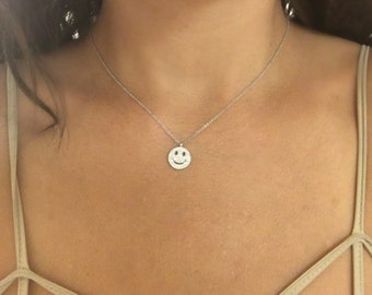 Diamond Smiley Face Necklace in 14K White Gold