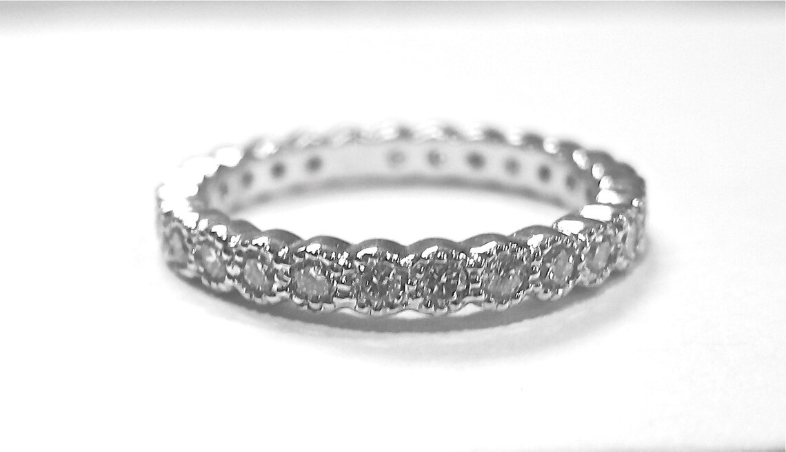 Bezel Set Diamond Eternity Ring With Antique Milgrain Halo Etsy