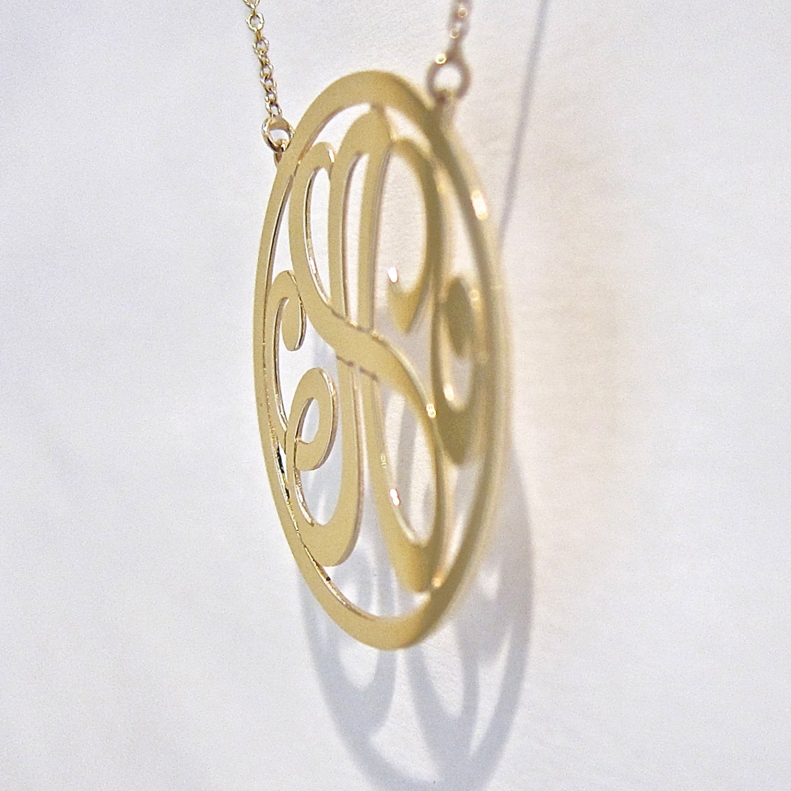 Medium 14k Gold Single Initial Monogram Necklace Etsy