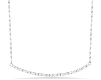 14k Gold Diamond Curved Bar Necklace: 2 inch Bar, .43 ct Fine Jewelry