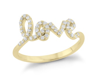 Gold and Diamond "Love" Ring // 14kt yellow, white, or rose gold // Naturals diamonds // script love ring // .26cts in diamonds