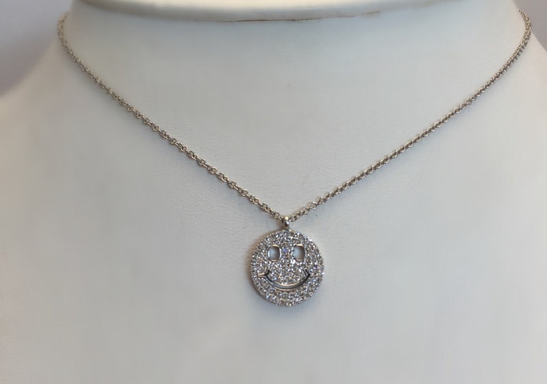 Diamond Smiley Face Necklace in 14K White Gold image 2