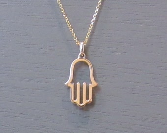 14k Gold Hamsa Hand of God Necklace (17mm size)