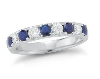 Sapphire and Diamond 11 Stone Band in 18k White Gold
