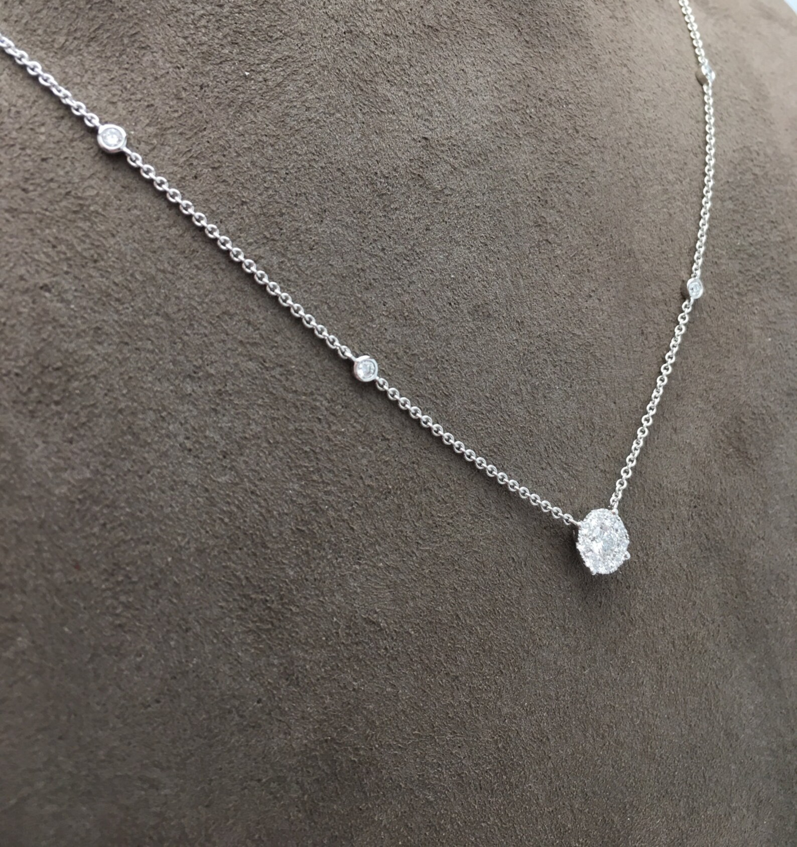 Sterling Silver Halo Solitaire Pendant Necklace