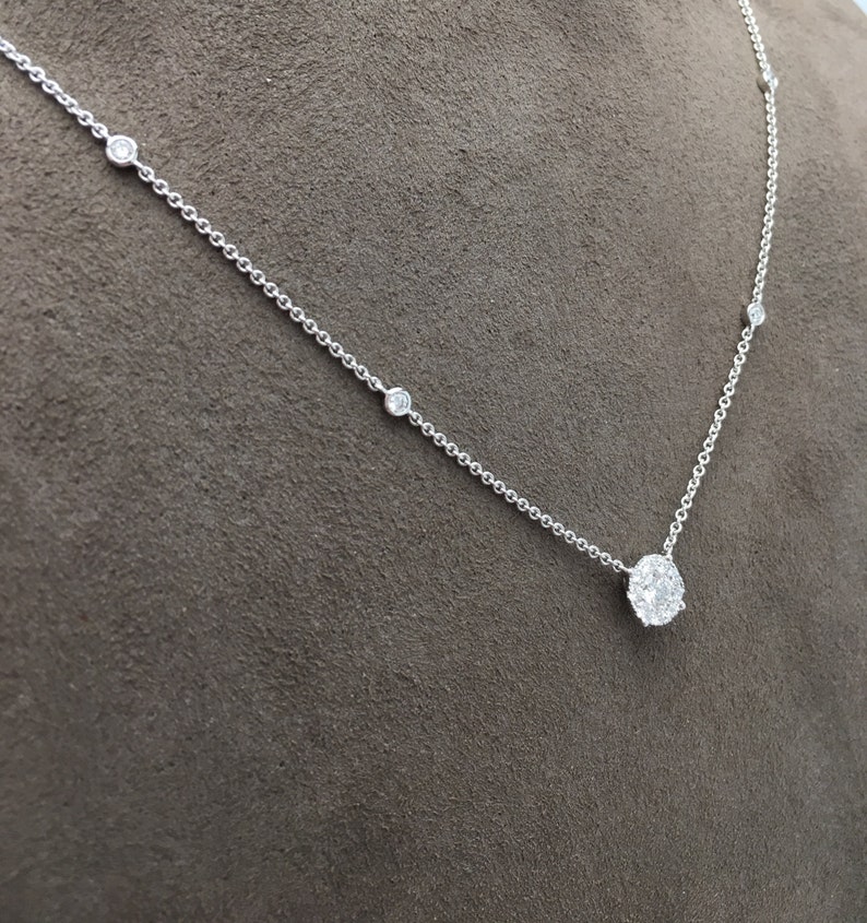 Diamant Solitär Kette mit Halo 14kt Weißgold Bild 5