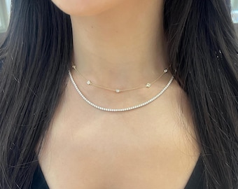 14k Gold Diamond by the Yard Necklace – Delicate Bezel Station