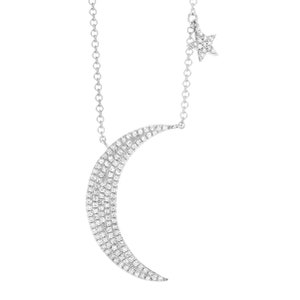 Diamond Crescent Moon & Star Necklace // 14k yellow, white and pink gold // natural diamonds // 14kt white gold