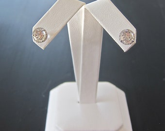 14k White Gold White Topaz Gemstone Earrings with Diamond Halo