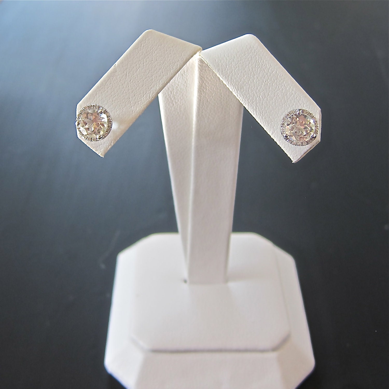 14k White Gold White Topaz Gemstone Earrings With Diamond Halo | Etsy