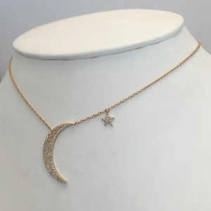 Diamond Crescent Moon & Star Necklace // 14k yellow, white and pink gold // natural diamonds // image 7