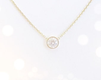 Bezel Set Diamond Solitaire Necklace 0.30 ct. - 14k White or Yellow Gold - natural diamond - SkinnyBling Best Seller!